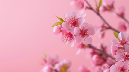 Obraz premium Soft pastel pink cherry blossom background image with sakura paper cutouts on soft pink, shallow depth of field.
