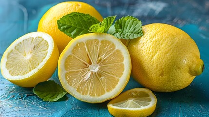 Lemon slices isolated on blue background