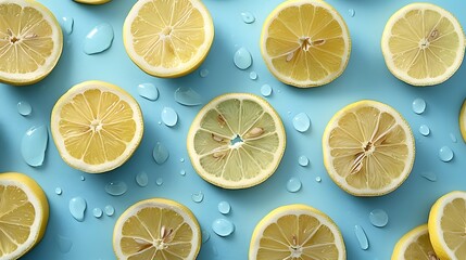 Lemon slices isolated on blue background