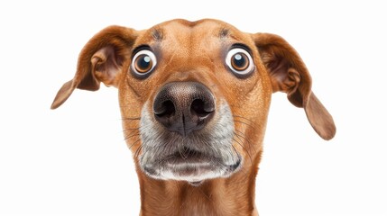 Humorous video of a surprised and puzzled dog looking directly at the camera. Entertainment content.