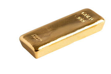 Single gold bar with clear purity markings, placed separately on a white background, highlighting its polished look