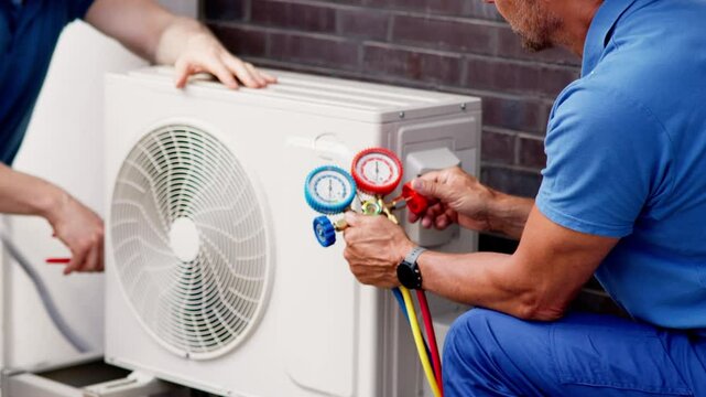 Skilled technician conducting commercial HVAC maintenance service