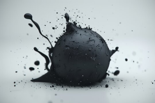 Abstract splash of black ink on a white background emphasizing contrast and bold expression in a minimalist composition