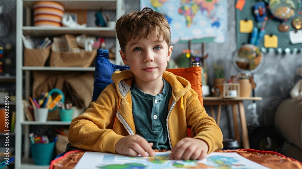 Aufkleber A visually impaired student using tactile graphics to understand a lesson Stock Photo with copy space