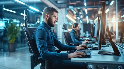 A training session where individuals with disabilities are learning office skills Stock Photo with copy space
