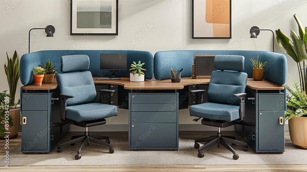 Poster A collaborative environment where an employee with a disability uses a custom-designed workstation to enhance accessibility and productivity Stock Photo with copy space