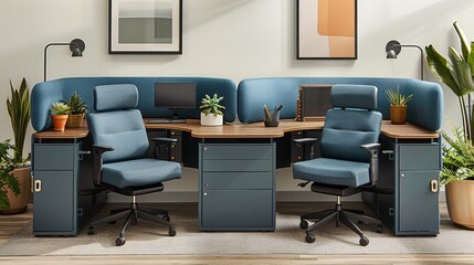 A collaborative environment where an employee with a disability uses a custom-designed workstation to enhance accessibility and productivity Stock Photo with copy space