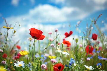 Obraz premium Wildflowers in a meadow diverse species natural