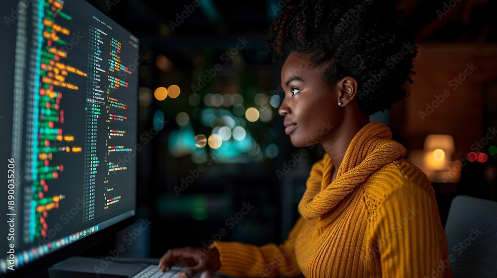 Aufkleber An inclusive workplace where an employee with a disability uses adaptive technology to manage data on a computer Stock Photo with copy space