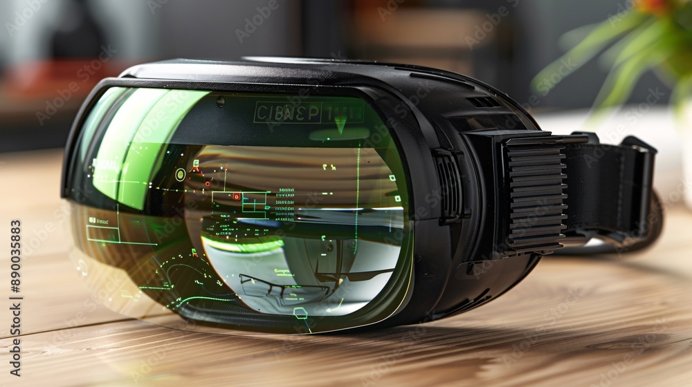Poster A visually impaired individual using a magnifying device to read documents and perform tasks from home Stock Photo with copy space