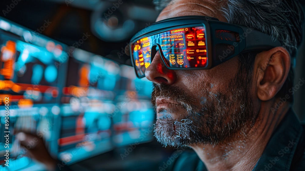 Aufkleber A visually impaired worker using a tactile graphics display to present a project during a virtual meeting Stock Photo with copy space