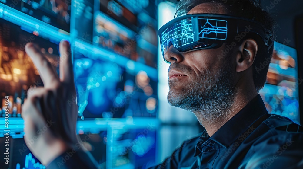 Aufkleber A visually impaired worker using a tactile graphics display to present a project during a virtual meeting Stock Photo with copy space