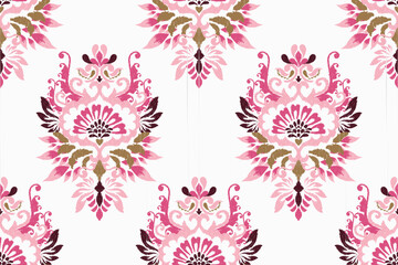 Ikat floral seamless pattern on white background vector illustration.design for texture,fab,clothing,decoration,print.