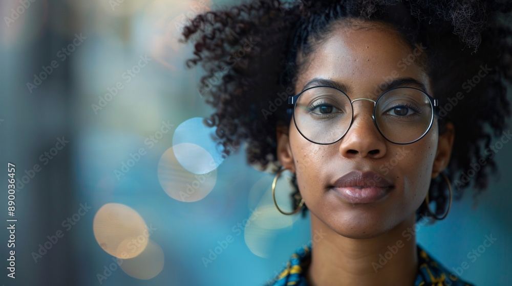 Poster A remote worker with a hearing impairment using real-time captioning services during a virtual team brainstorming session Stock Photo with copy space