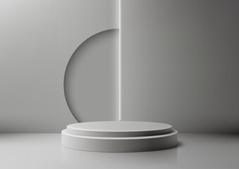 Minimalist White Cylinder Podium with Circular Cutout for Modern Product Display, Mockup