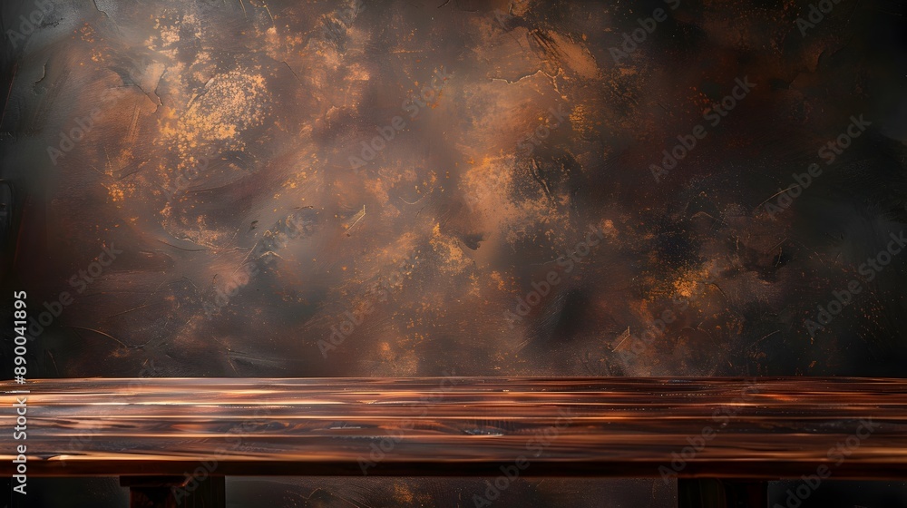 Poster elegant dark wood table with empty surface for sophisticated product display