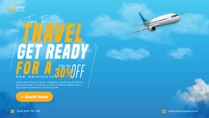 Naklejka premium Travel Banner for web and marketing promotion with discount tag space along with text placement in vector 