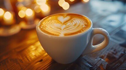 Intricate Latte Art Decorates a Modern Cafe s Warm and Inviting Setting