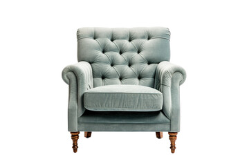 A Serene Invitation to Relax in a Luxurious Light Blue Velvet Armchair on a Clear PNG or White Background.