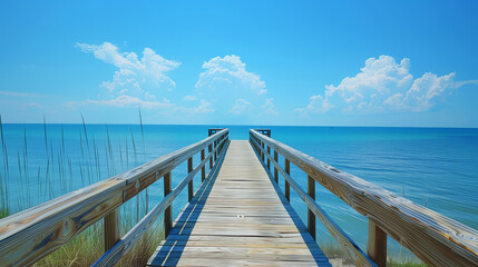 Obraz premium Wooden wharf over the blue ocean water. 