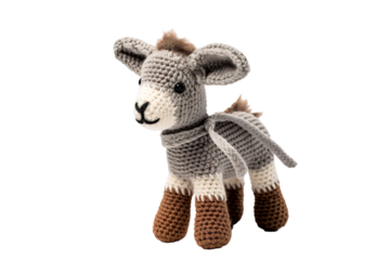 A Handcrafted Crochet Donkey Toy With Brown Hooves and a Sweet Smile on a Clear PNG or White Background.