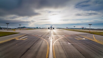 Fototapeta premium 비행기가 날아다니는 공항 활주로