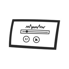 Digital Tablet with sound wave and audio interface buttons. Doodle icon. Isolated vector illustration