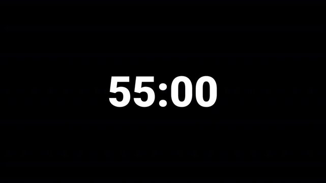 One hour animation from sixty minutes to zero seconds, Sixty minutes countdown timer animation with alpha channel, Countdown timer, Countdown