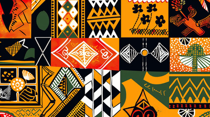 Textured background with unique geometric shapes and floral motifs from African countries