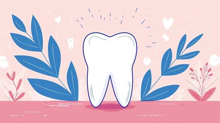 Illustration of a healthy white tooth with floral background.