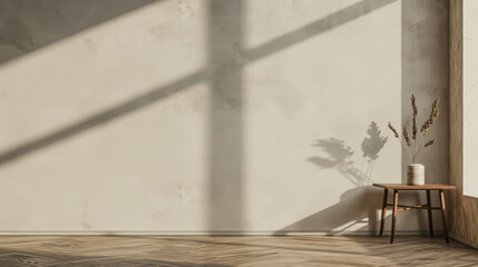 Empty room interiors in warm neutral colors with day lighting, minimal furniture and copy space. Conceptual Interiors design composition image for Real Estate