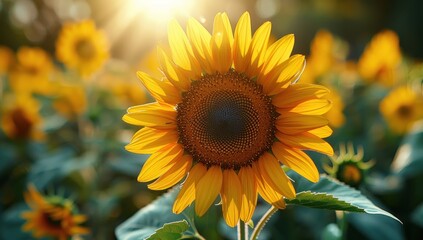 Fototapeta premium Sun-Kissed Sunflower in a Field of Gold