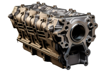 A Gleaming Engine Block Awaits Its Power on a Clear PNG or White Background.