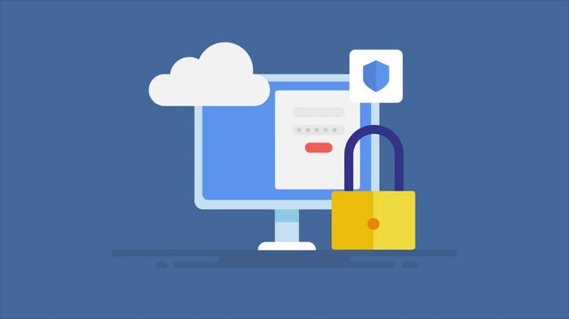 Cloud security technology using password access control, ensuring online storage safety, data privacy conceptual video animation.