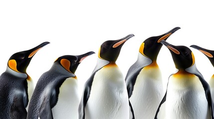 Fototapeta premium Colony of king penguins together, isolated on white background.