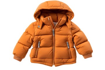 A Toasty Tangerine Puffer Jacket Ready for Winter Adventures on a Clear PNG or White Background.