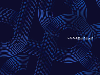 Abstract shining circle lines on dark blue background. Geometric line art design. Modern shiny blue lines. Futuristic technology concept for, poster, cover, banner, brochure, website, etc.