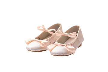 Delicate Peach Satin Ballet Flats With Bow Accents for a Special Occasion on a Clear PNG or White Background.