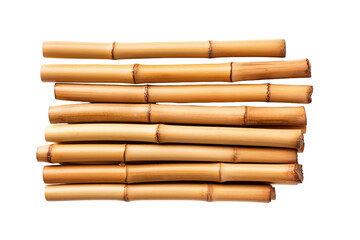 A Stack of Golden Bamboo Stalks Against a Pure White Background on a Clear PNG or White Background.