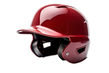A Crimson Batting Helmet Ready for the Game on a Clear PNG or White Background.