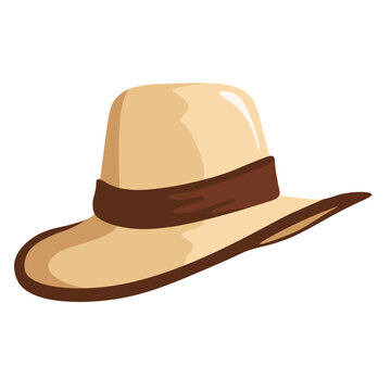 recommend clip art: Beige fedora hat vector illustration, wide bream fedora hat isolated on white background