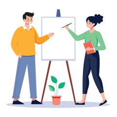 two persons standing next to whiteboard