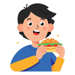 Young Boy eating sandwich and smiling