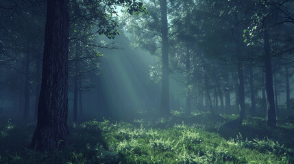 Fototapeta premium the quiet majesty of the forest at twilight, as shadows lengthen and the sounds of nocturnal creatures begin to fill the air.