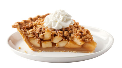 Slice of Classic Apple Pie Streusel Whipped Cream Topping Plate Transparent Background
