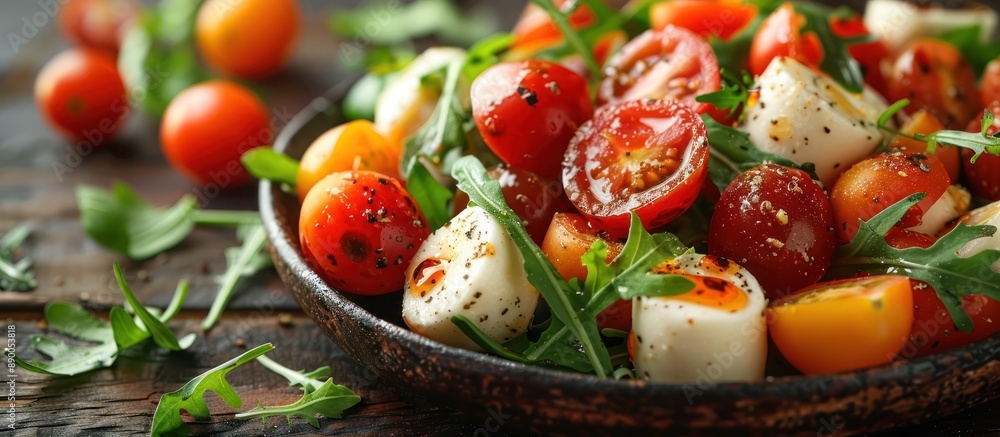 Sticker Fresh Salad with Cherry Tomatoes, Mozzarella, and Arugula