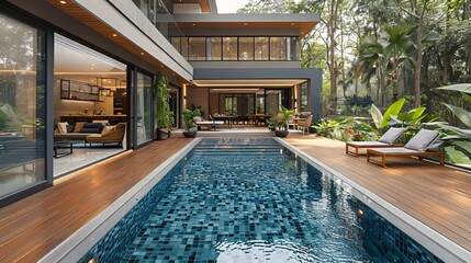 Luxurious modern house with stunning pool and tropical garden