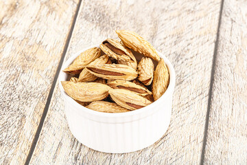 Shelled dry almond nut heap