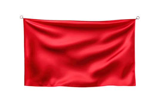A Vibrant Red Banner Hung Against a Pristine White Background on a Clear PNG or White Background.