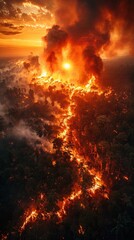 Aerial perspective on forest fires from afar, capturing the enormity of the disaster with billowing smoke and flames, Photo --ar 9:16 --stylize 750 Job ID: 536caaf5-4e36-4b1c-89c0-d6d55216d98a
